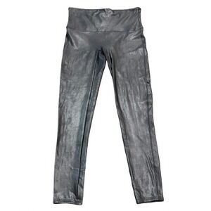 SPANX Faux Leather Shiny Leggings High Waisted Metallic Black Edgy Plus Size 1X‎